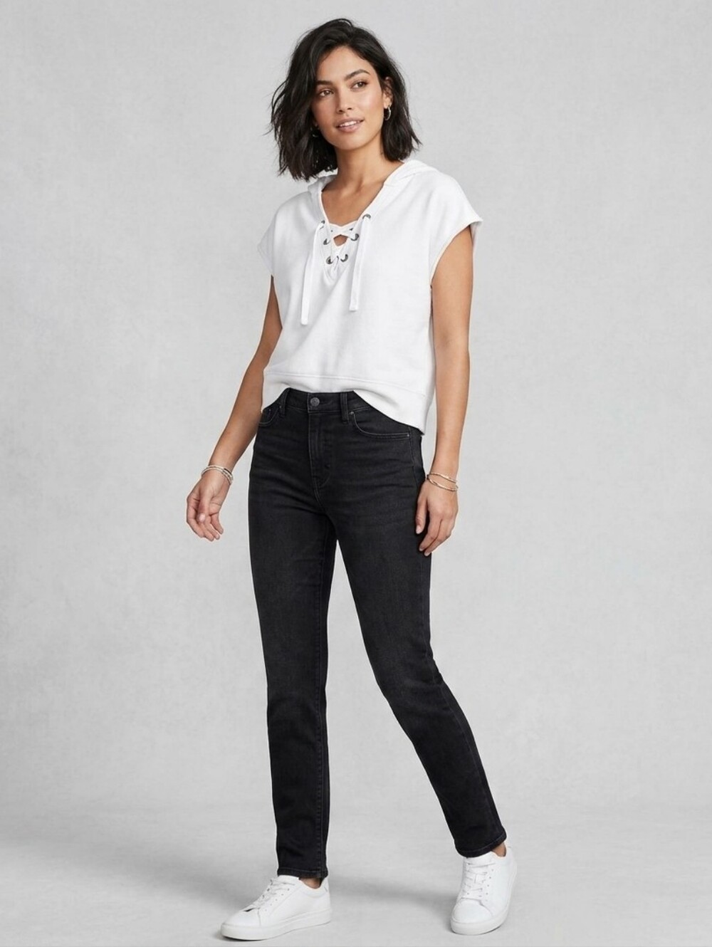 Sanctuary white sleeveless lace-up hoodie sweatshirt-SP